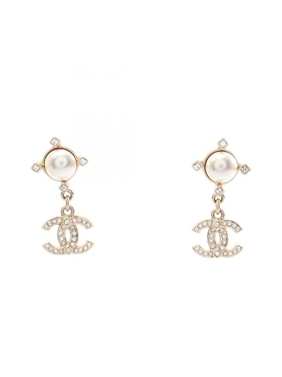 CHANEL Earrings Clip-on CC logo Swing Dang gold Color Ston  Chanel Earrings CC Logo Swing